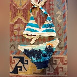 Blue and White Bikini Bikini Swimsuit Medium